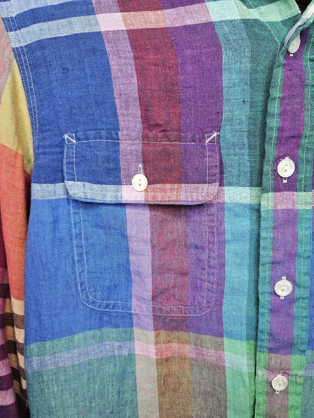 POLO RALPH LAUREN Linen Classic Fit Plaid Oxford Workshirt S